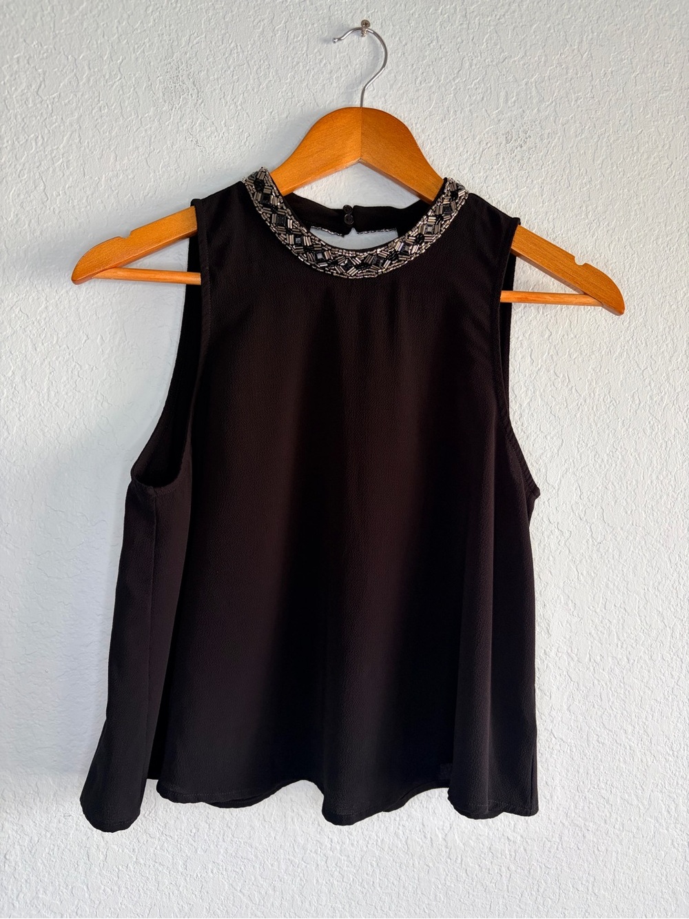 Astr Embellished Black Sleeveless Tank, Size XS